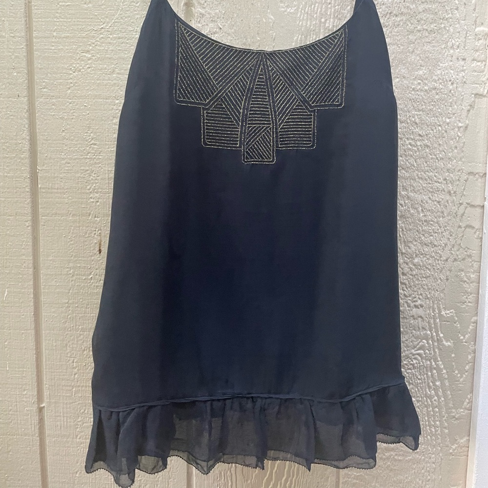 Silk cami with gold embroidery